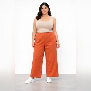 Orange Wide Leg Pants Side Zipper 3XL High Waist Chic Cropped Trousers